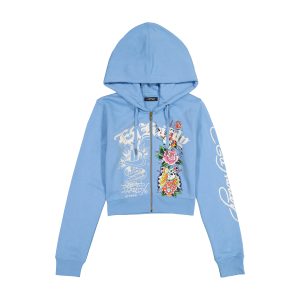 Flower Skull Cropped Hoodie